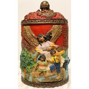 Bless Our Home Black Angel Resin 9" Small Canister Storage Container Dark Skin